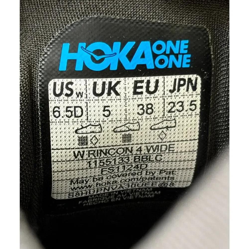 Hoka Rincon 4 Sneaker Black/Black Women’s 6.5 Wide Running Shoe Athletic EUC